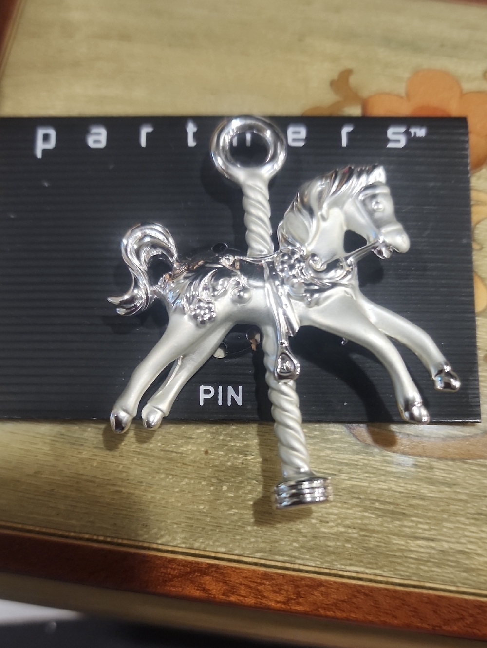 Partners Silver Carousel Horse Brooch Pin